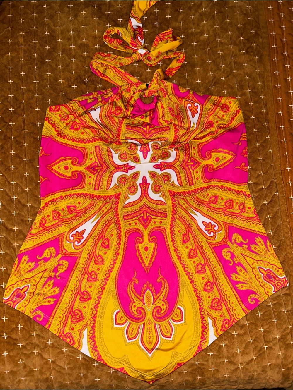 INC International Concepts Pink and Yellow Paisley Halter Camisole